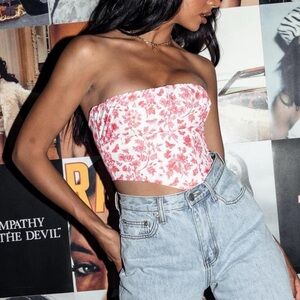 Princess Polly Pink and White Floral Strapless Bustier